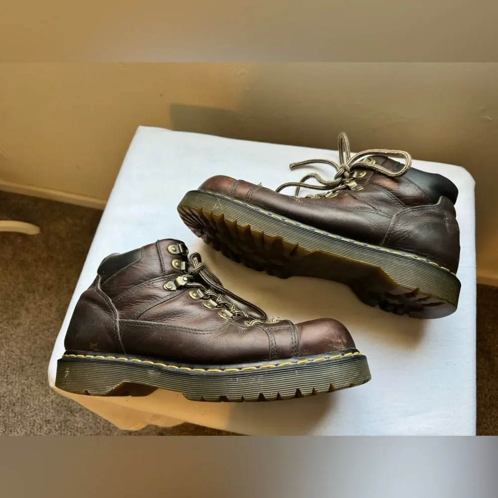 Vintage Y2K Dr Martens Brown Leather Lace-up Grunge Ankle Work Boots Size 12